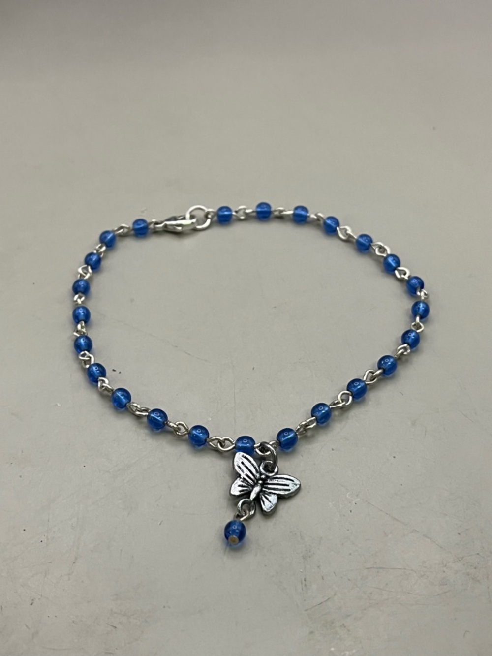 Blue Beaded Butterfly Anklet - Picture 4 of 5